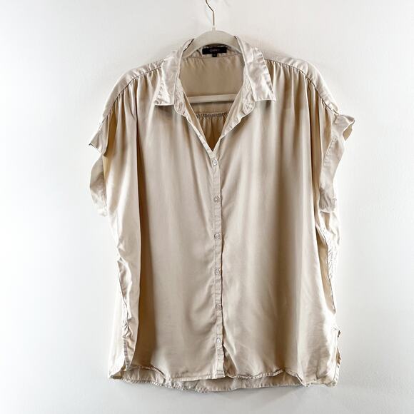 Quince Vintage Wash 100% Tencel Short Sleeve Camp Shirt Shale Tan XL - Picture 4 of 8